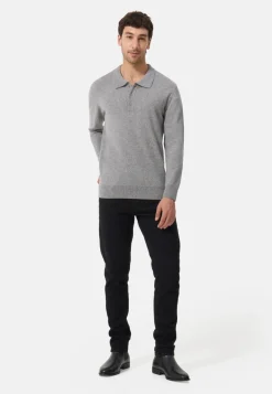 Kaschmir Poloshirt Langarm grau