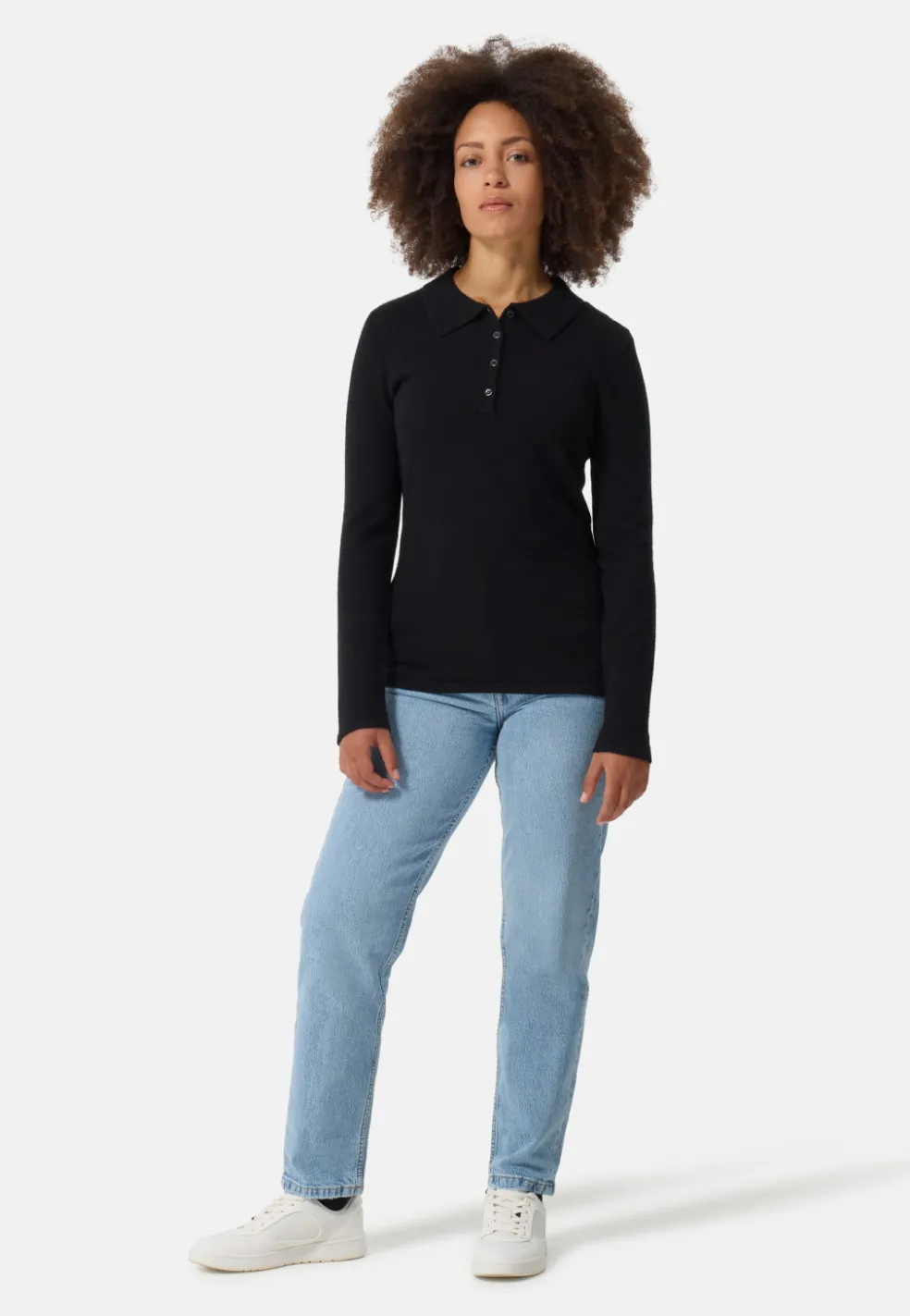 Kaschmir Poloshirt Langarm schwarz