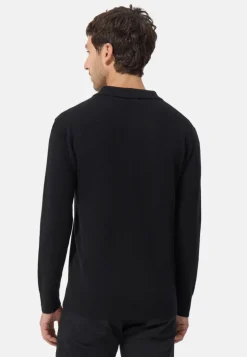 Kaschmir Poloshirt Langarm schwarz