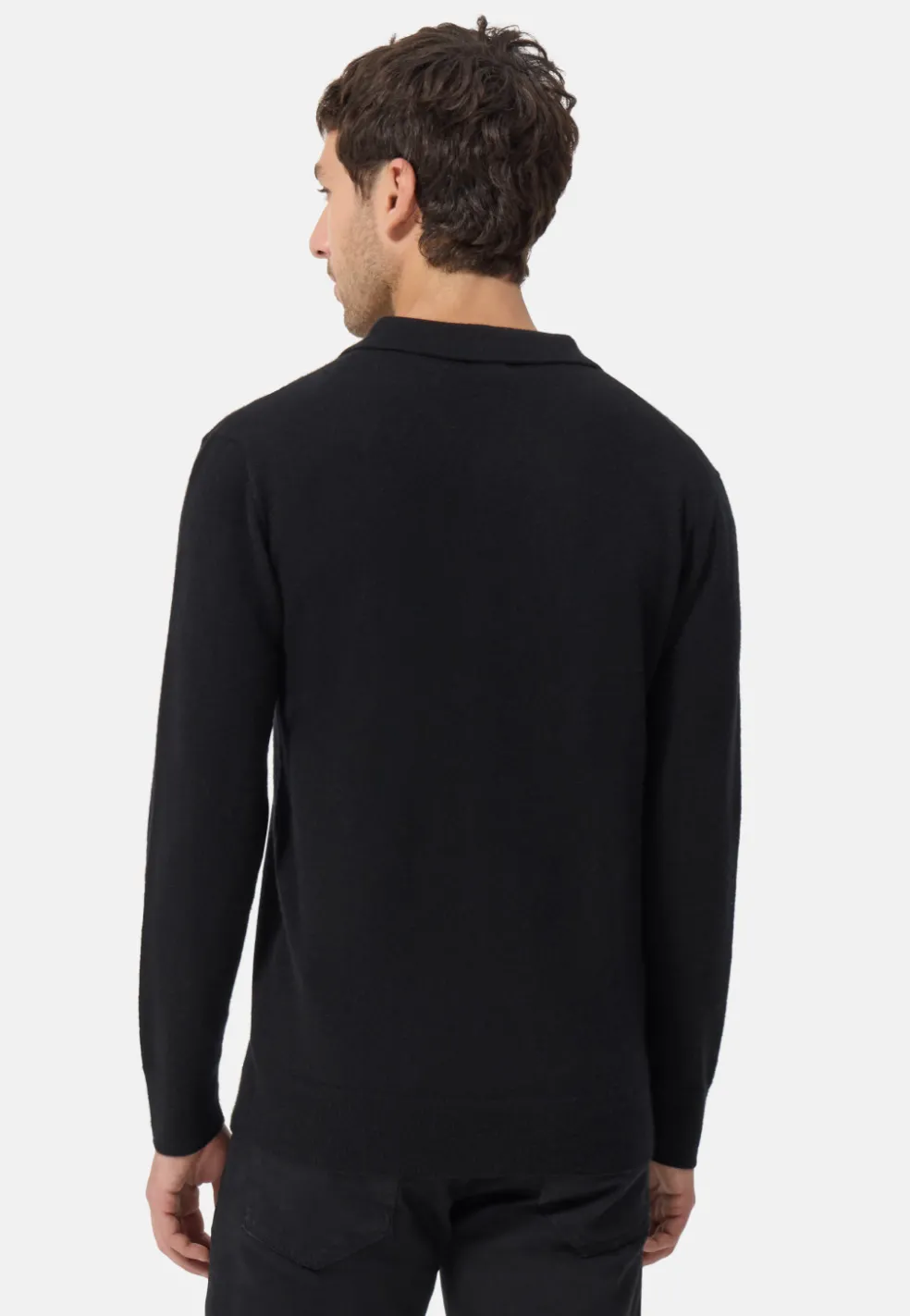Kaschmir Poloshirt Langarm schwarz