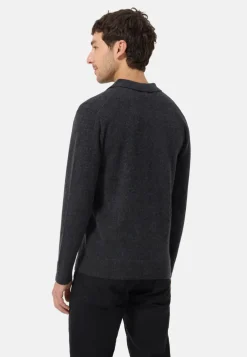 Kaschmir Poloshirt Langarm dunkel anthrazit
