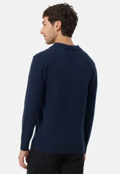 Kaschmir Poloshirt Langarm marine blau