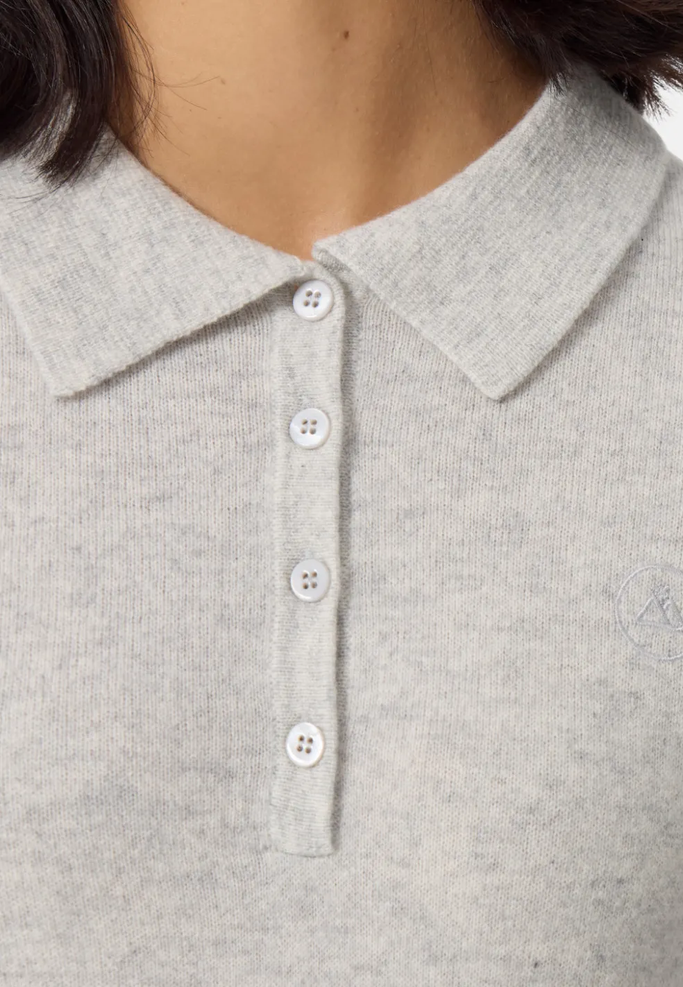 Kaschmir Poloshirt Langarm hellgrau melange