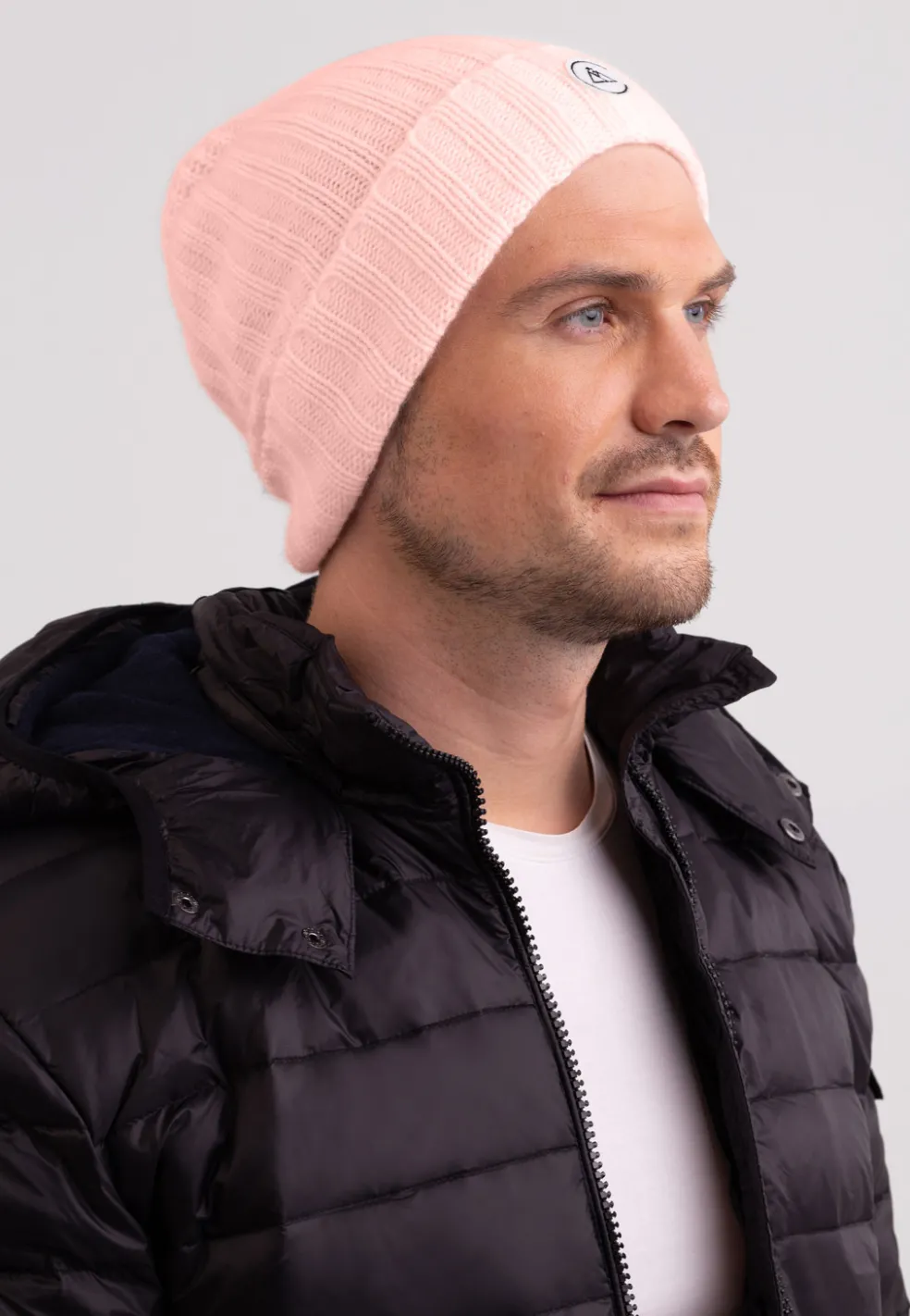 Kaschmir Rib Mütze blass rosa