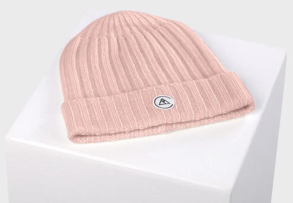 Kaschmir Rib Mütze blass rosa