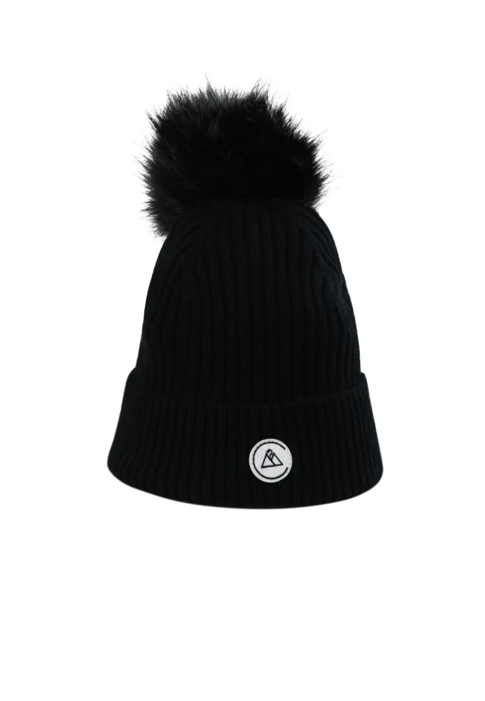 Kaschmir Rib Mütze mit Bommel schwarz