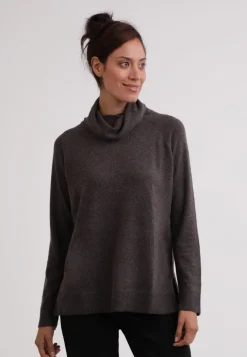 Kaschmir Rollkragen Pullover mit Seitenschlitzen taupe melange