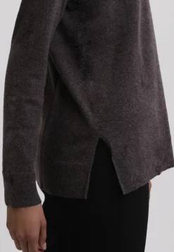 Kaschmir Rollkragen Pullover mit Seitenschlitzen taupe melange