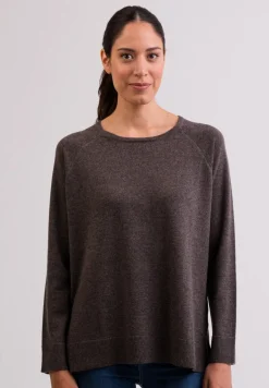 Kaschmir Rundhals Pullover mit Seitenschlitzen taupe melange