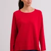 Kaschmir Rundhals Pullover mit Seitenschlitzen rot