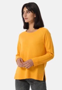 Kaschmir Rundhals Pullover mit Seitenschlitzen goldenrod