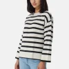 Kaschmir Rundhals Pullover gestreift schwarz und weiss