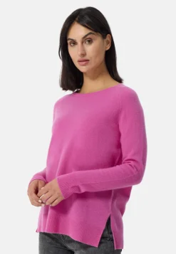 Kaschmir Rundhals Pullover mit Seitenschlitzen altrosa