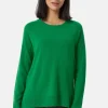 Kaschmir Rundhals Pullover mit Seitenschlitzen grün