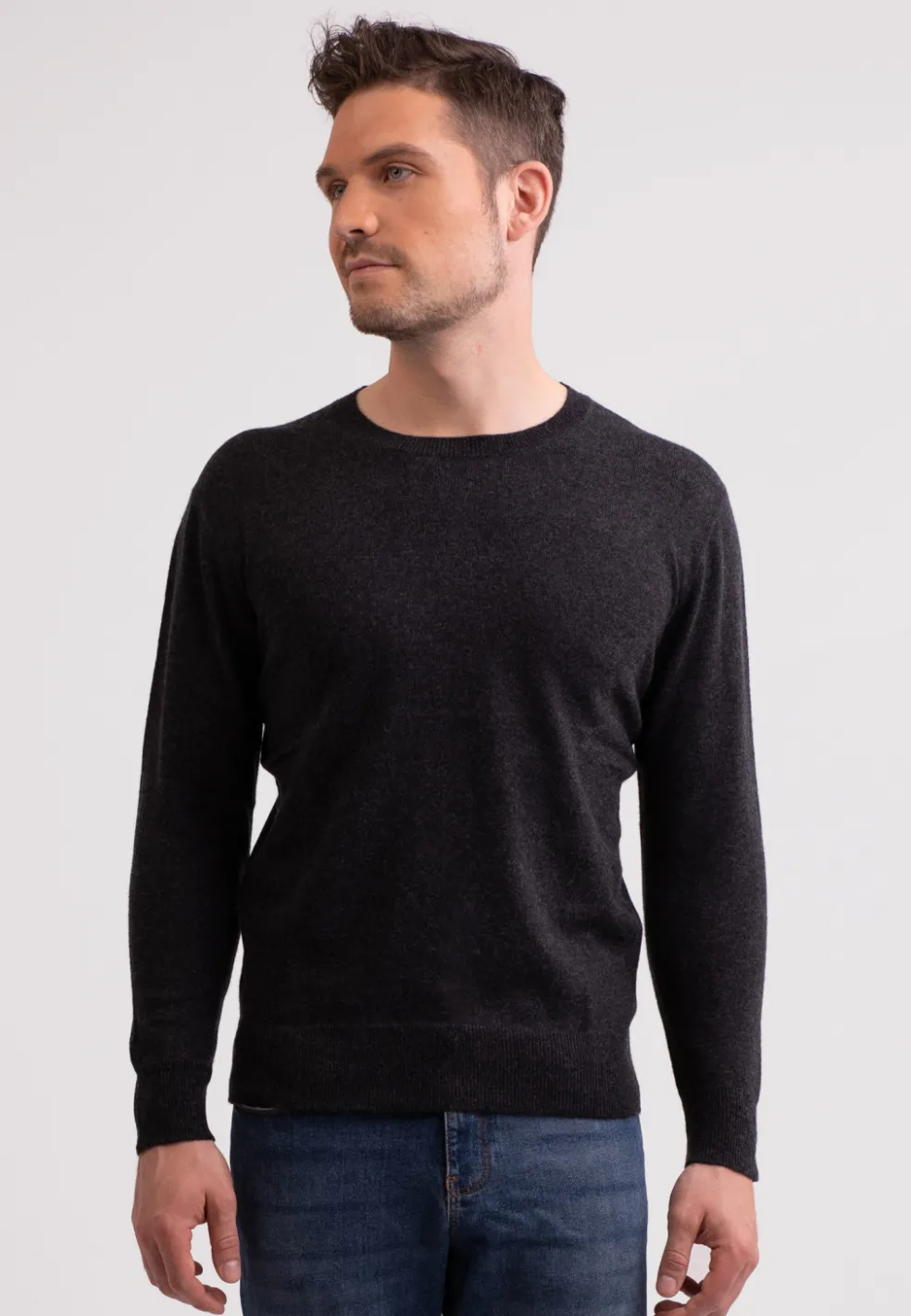 Kaschmir Rundhals Pullover dunkel anthrazit