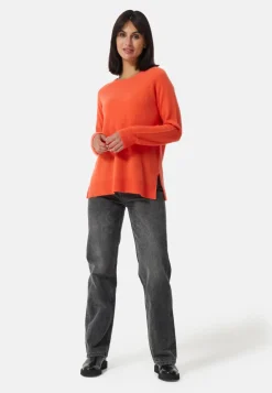 Kaschmir Rundhals Pullover mit Seitenschlitzen sonnengelb