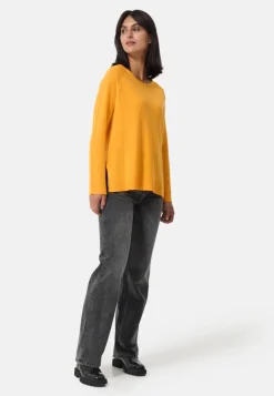 Kaschmir Rundhals Pullover mit Seitenschlitzen goldenrod