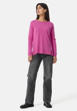 Kaschmir Rundhals Pullover mit Seitenschlitzen altrosa