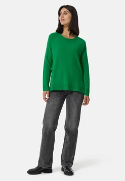 Kaschmir Rundhals Pullover mit Seitenschlitzen grün