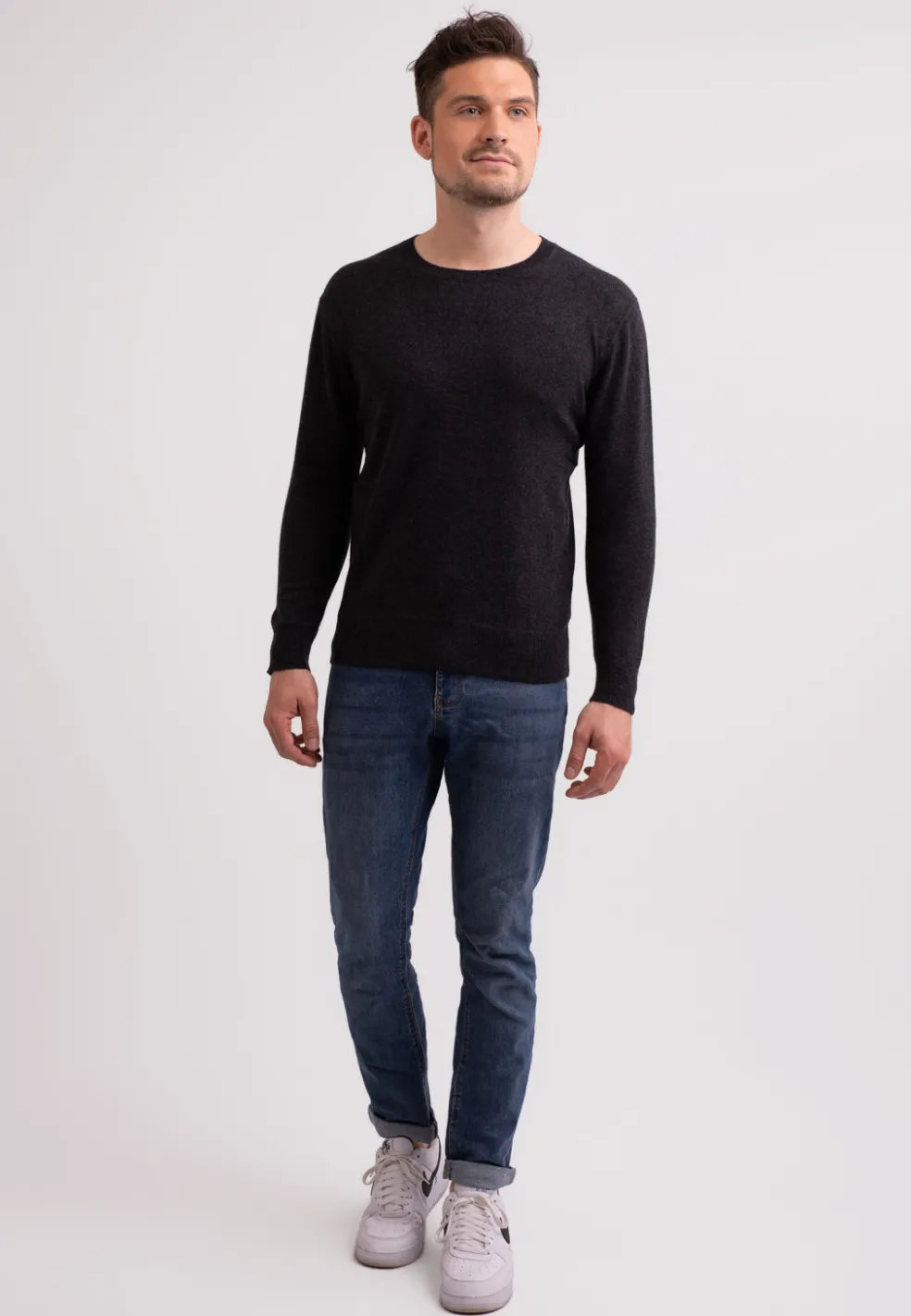 Kaschmir Rundhals Pullover dunkel anthrazit
