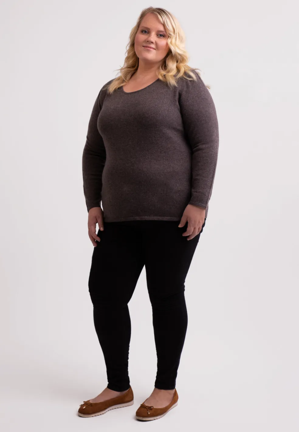 Kaschmir Rundhals Pullover taupe melange