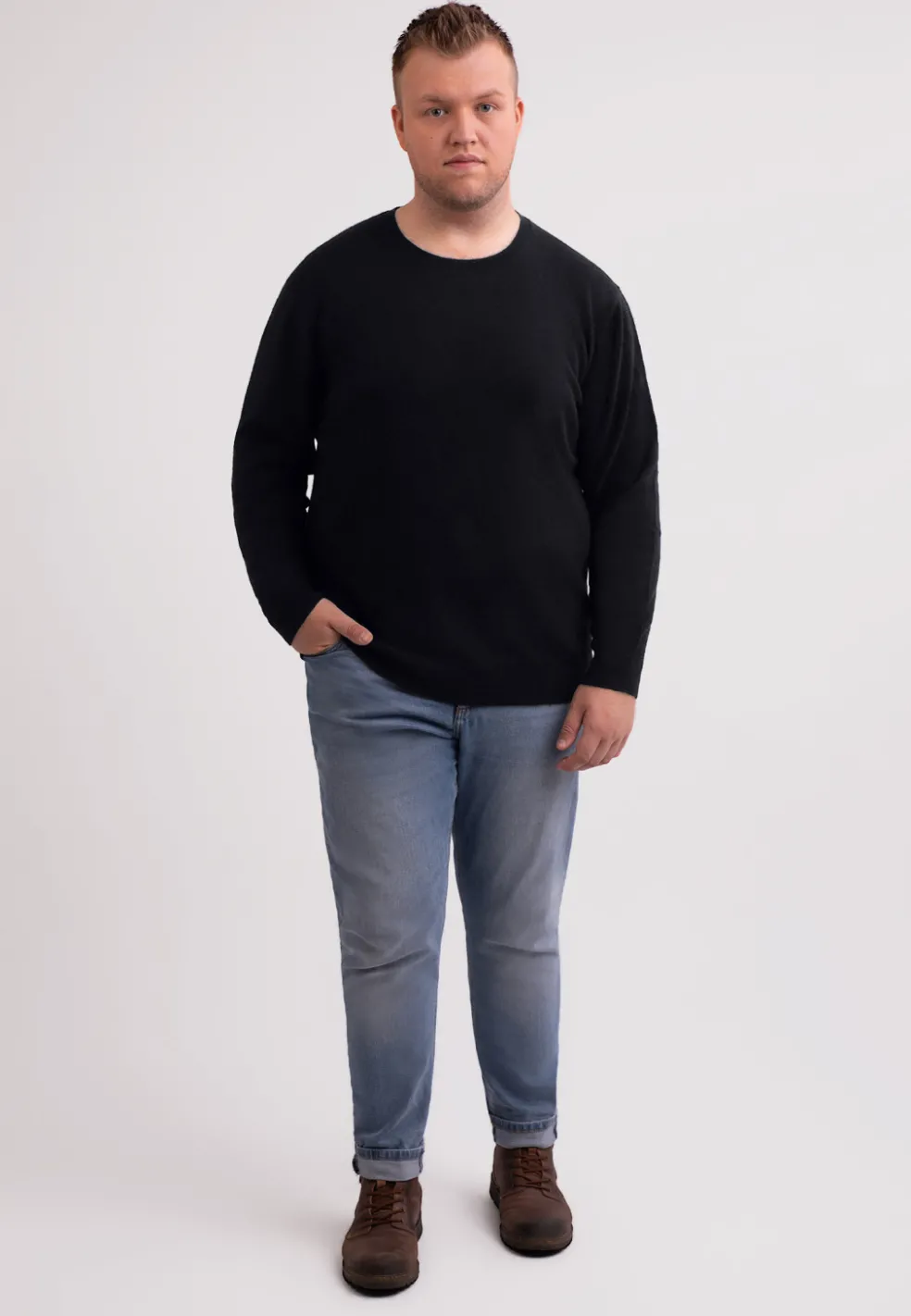 Kaschmir Rundhals Pullover holzkohle