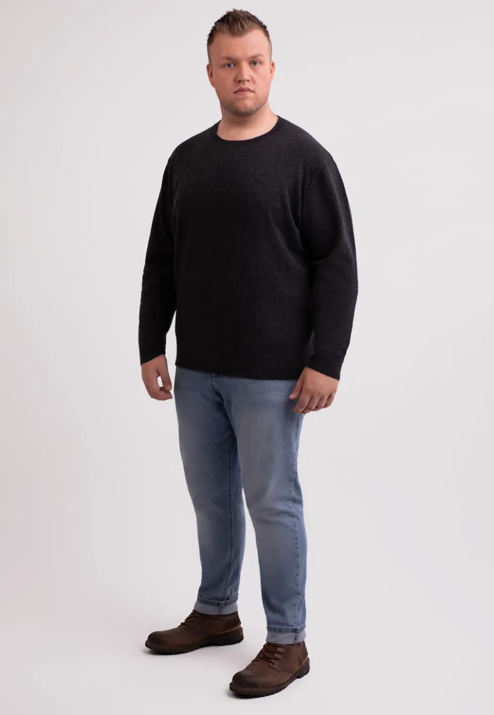 Kaschmir Rundhals Pullover dunkel anthrazit
