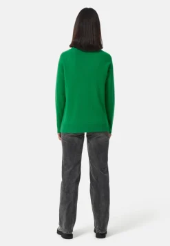 Kaschmir Rundhals Pullover mit Seitenschlitzen grün