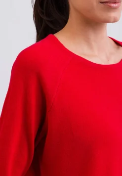 Kaschmir Rundhals Pullover mit Seitenschlitzen rot