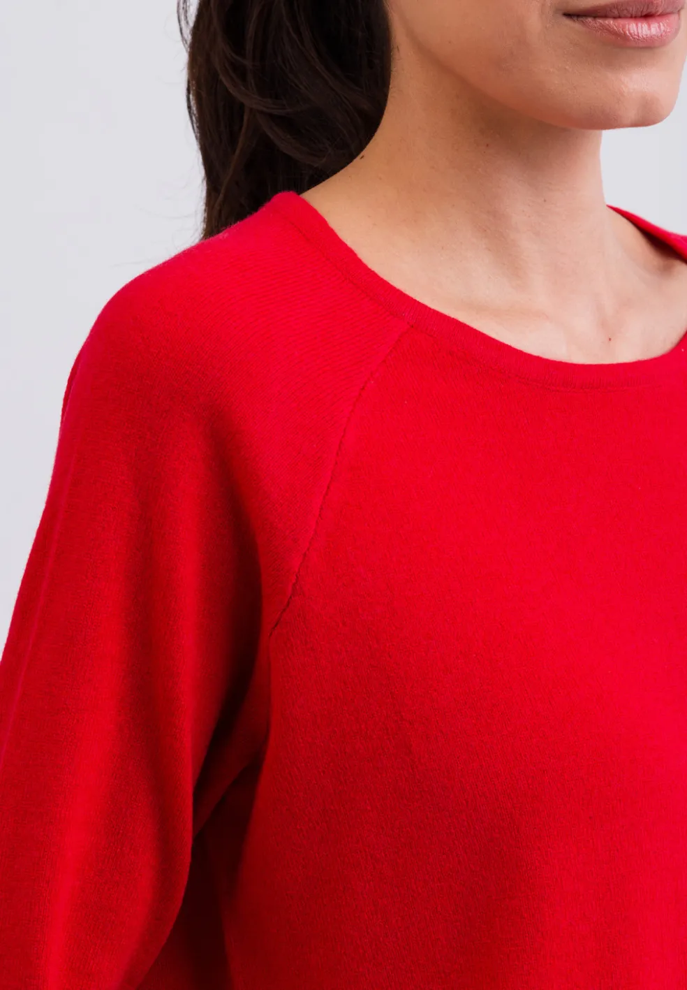Kaschmir Rundhals Pullover mit Seitenschlitzen rot