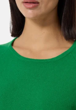 Kaschmir Rundhals Pullover mit Seitenschlitzen grün