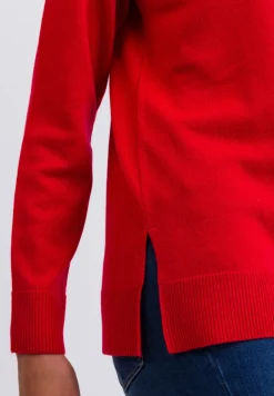 Kaschmir Rundhals Pullover mit Seitenschlitzen rot