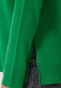 Kaschmir Rundhals Pullover mit Seitenschlitzen grün