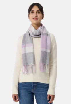 Kaschmir Schal kariert (GOTS) violett/weiss/grau