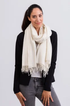 Kaschmir Schal lurex weiss mit gold