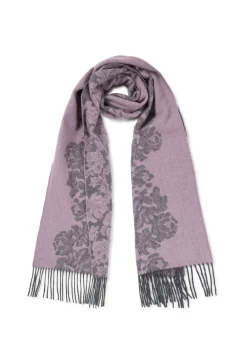 Kaschmir Schal mit Blumenmuster (GOTS) grau und pink