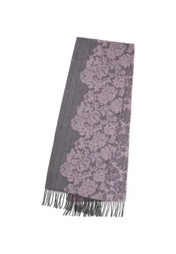 Kaschmir Schal mit Blumenmuster (GOTS) grau und pink