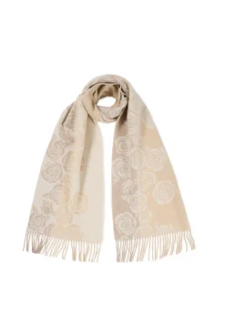 Kaschmir Schal mit Rosenmuster (GOTS) beige und weiss