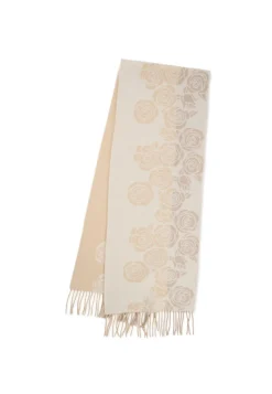 Kaschmir Schal mit Rosenmuster (GOTS) beige und weiss