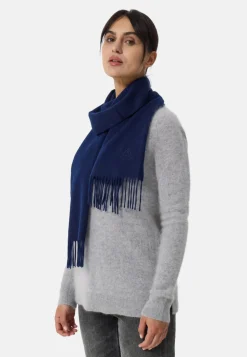Kaschmir Schal uni mit Logo navy blau