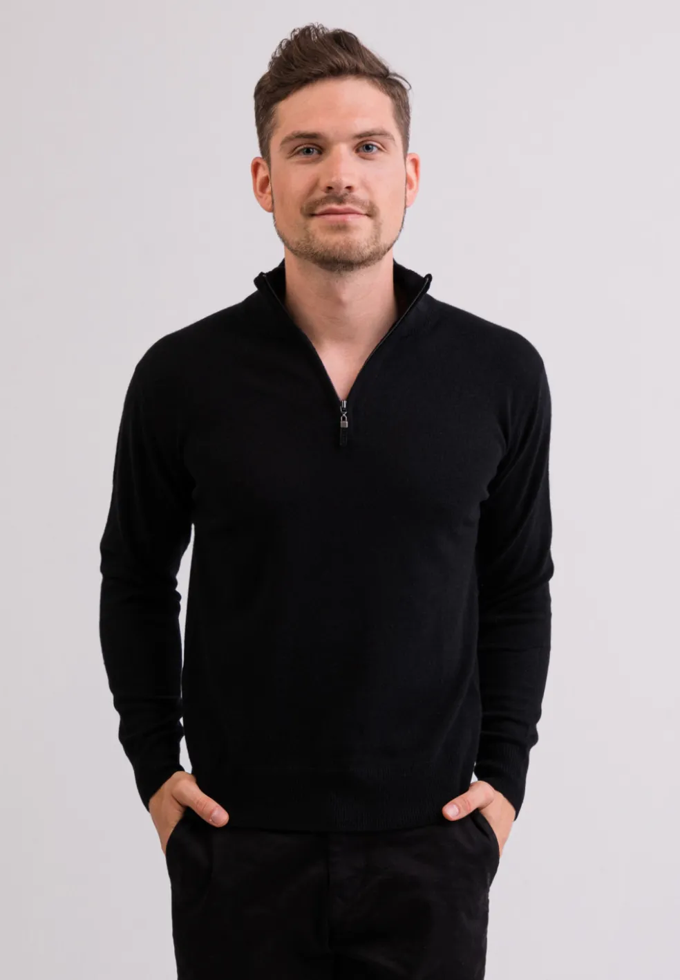 Kaschmir Stehkragen Pullover schwarz