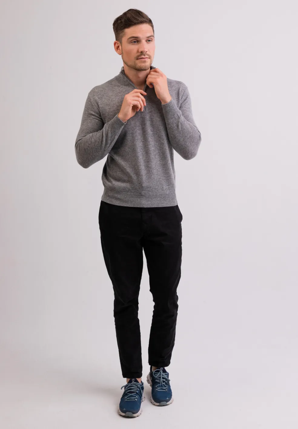 Kaschmir Stehkragen Pullover grau
