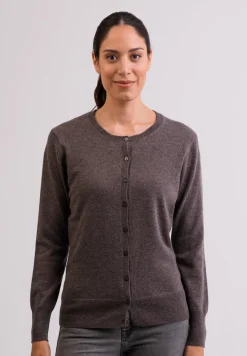 Kaschmir Strickjacke Cardigan Rundhals taupe melange
