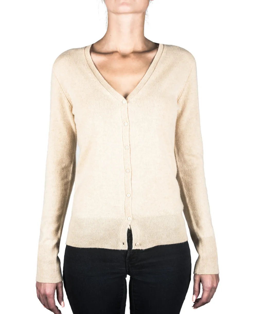 Kaschmir Strickjacke Cardigan V-Ausschnitt camel