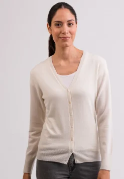 Kaschmir Strickjacke Cardigan V-Ausschnitt weiss
