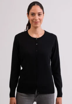 Kaschmir Strickjacke Cardigan Rundhals schwarz