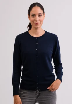 Kaschmir Strickjacke Cardigan Rundhals marine blau