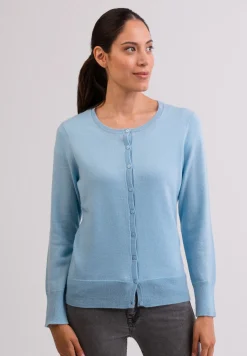 Kaschmir Strickjacke Cardigan Rundhals hellblau