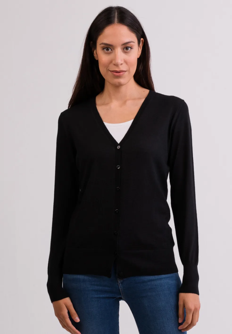 Kaschmir Strickjacke Cardigan V-Ausschnitt schwarz (Frühling)
