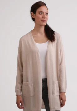 Kaschmir Strickjacke Cardigan Lang weizen